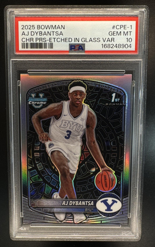 2025 Bowman AJ Dybantsa #CPE-1 Chrome Etched In Glass Var 1st Bowman BYU SSP PSA 10