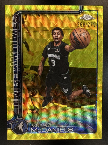 2025 Topps Chrome Update Jaden McDaniels #126 Yellow Wave Refractor /275 Timberwolves
