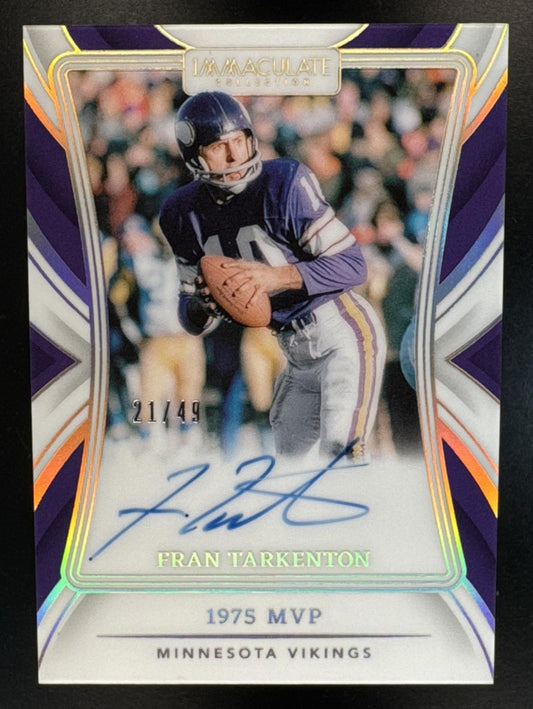 2024 Panini Immaculate Fran Tarkenton #IMA-FTN Moments Auto 21/49 Vikings