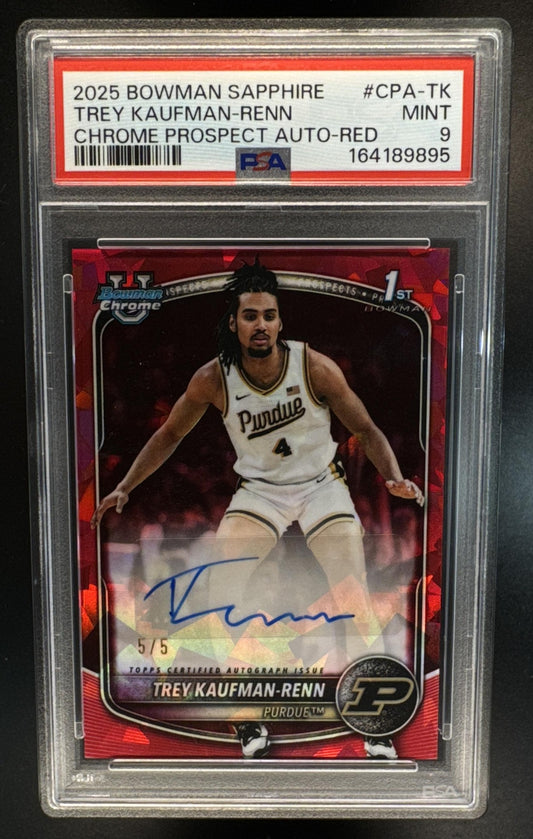 2025 Bowman Sapphire Trey Kaufman-Renn #CPA-TK Auto Red Refractor /5 Purdue PSA 9