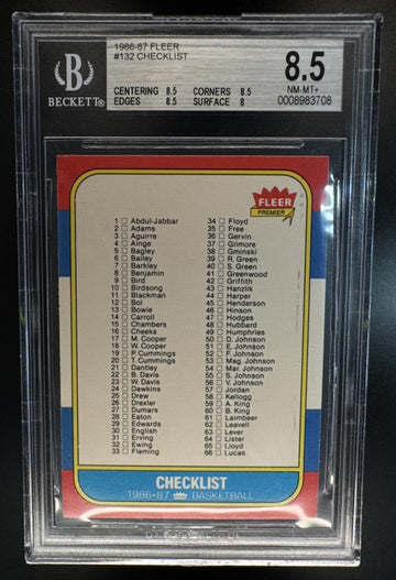 1986-87 Fleer Checklist #132 USA BGS 8.5