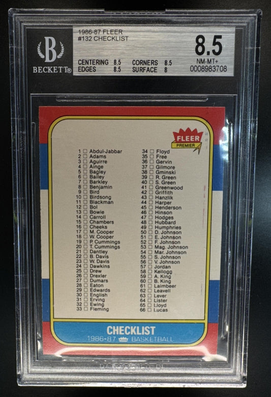 1986-87 Fleer Checklist #132 USA BGS 8.5