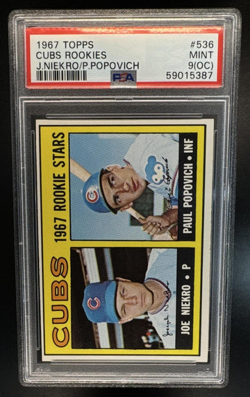 1967 Topps Cubs Rookie Stars Joe Niekro Paul Popovich RS, #536 RC PSA 9 (OC)