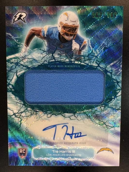 2025 Topps Resurgence Tre Harris III #RRA-TRH Radial Rookie Relic Auto MEM RC Chargers
