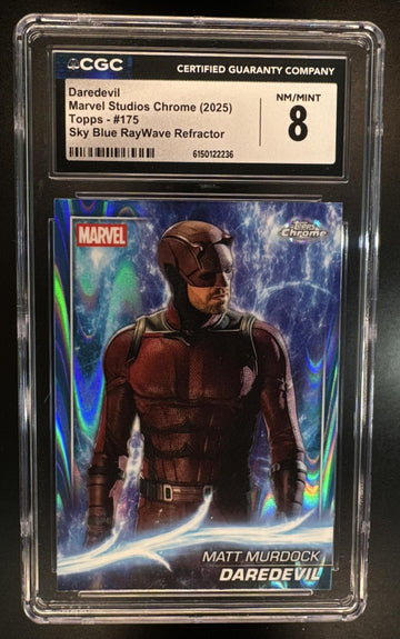 2025 Topps Chrome Marvel Studios Daredevil #175 Sky Blue RayWave Refractor CGC 8