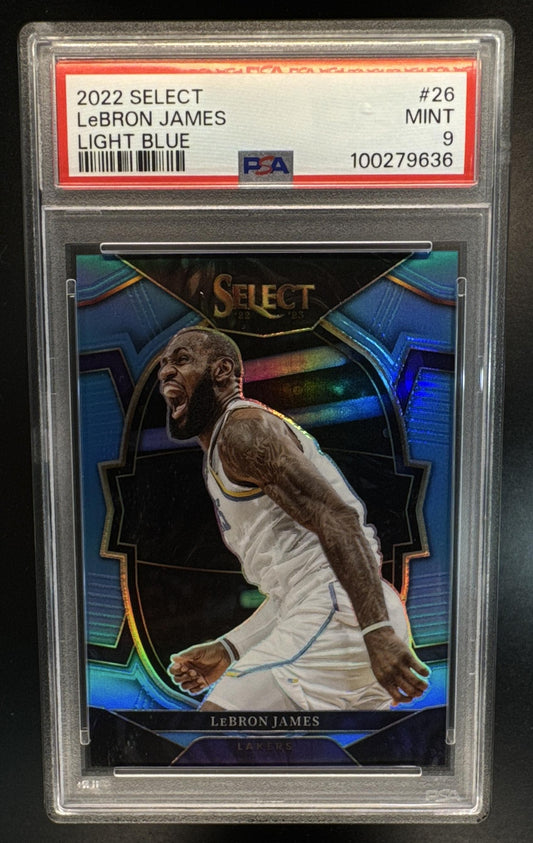 2022 Panini Select LeBron James #26 Light Blue Prizms /299 Concourse Lakers PSA 9