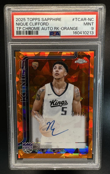 2025 Topps Chrome Sapphire Nique Clifford #TCAR-NC Auto Orange Ref. /25 RC PSA 9