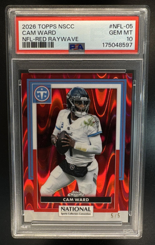 2026 Topps NSCC Collection Cam Ward #NFL-05 NFL Red Raywave 5/5 Titans PSA 10