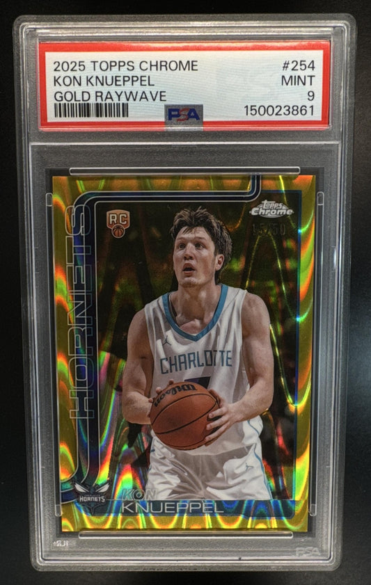 2025-26 Topps Chrome Kon Knueppel #254 Gold Raywave Refractor /50 Hornets PSA 9