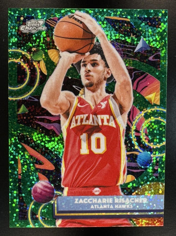 2025 Topps Cosmic Chrome Zaccharie Risacher #52 Green Space Dust Refractor /75 Hawks