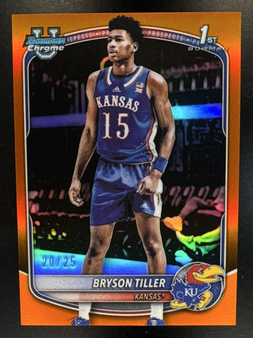 2025 Bowman Bryson Tiller #BCP-8 Chrome Orange Refractor /25 1st Prospect Kansas