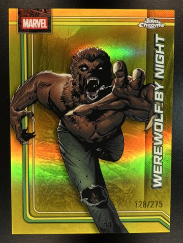 2026 Topps Chrome Marvel Comics Werewolf by Night #195 Yellow Refractor 128/275