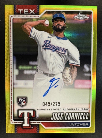 2026 Topps Chrome Jose Corniell #RA-JCO Rookie Auto Yellow Refractor /275 RC Rangers