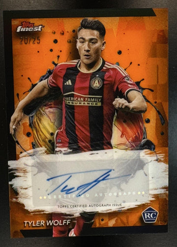 2024 Topps Finest MLS Tyler Wolff #BA-TW Auto Orange Refractor 20/25 Atlanta United