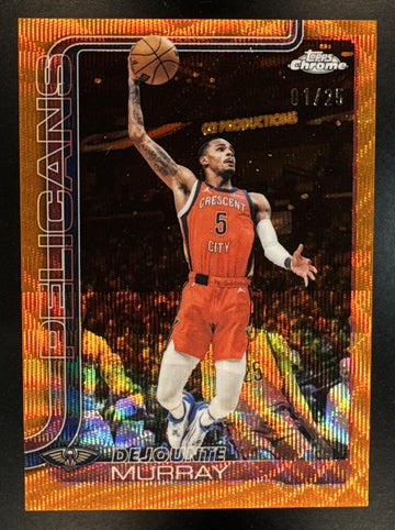 2025 Topps Chrome Update Dejounte Murray #89 Orange Wave Refractor /25 Pelicans