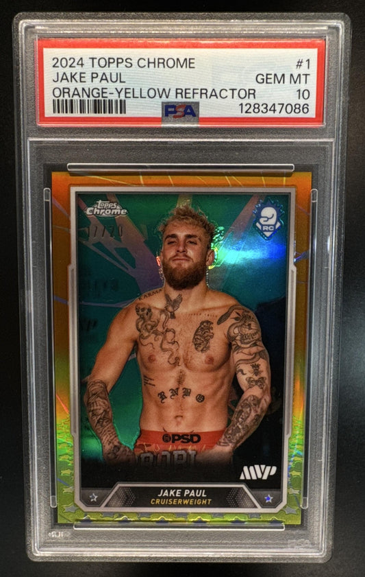 2024 Topps Chrome Jake Paul #1 Orange Yellow Refractor /20 PSA 10