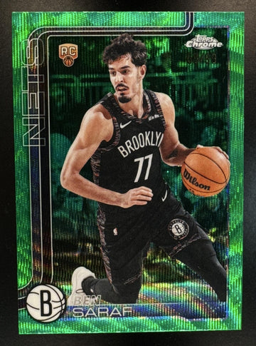 2025-26 Topps Chrome Update Ben Saraf #176 Green Wave Refractor /99 RC Nets