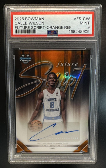 2025 Bowman Caleb Wilson #FS-CW Future Script Orange Refractor /25 Auto UNC PSA 9