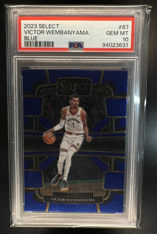 2023-24 Panini Select Victor Wembanyama #87 Blue Prizm RC Concourse Spurs PSA 10