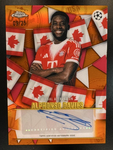 2025 Topps Chrome UEFA UCC Alphonso Davies #GA26-AD Global Attraction Auto Orange Refractor /25 Bayern Munchen