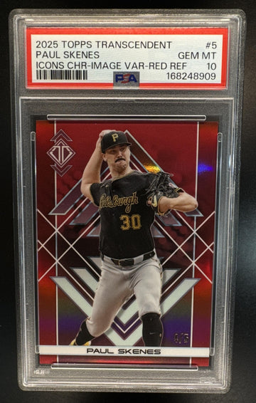 2025 Topps Transcendent Collection Paul Skenes #5 Icons Chrome Red Refractor /5 PSA 10
