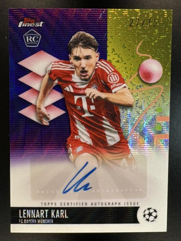 2025 Topps Finest UEFA UCC Lennart Karl #BA-LK Auto Purple Wave Refractor /75 RC Bayern Munchen