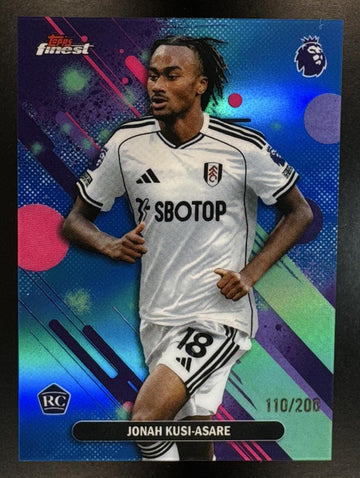 2025 Topps Finest Premier League Jonah Kusi-Asare #43 Common Blue Refractor /200 Fulhum