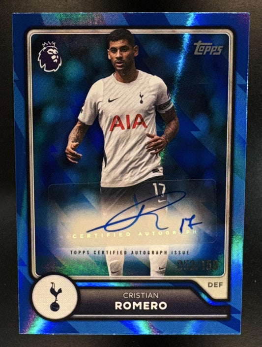 2026 Topps Premier League Cristian Romero #BA-CR Auto Blue Rainbow Foil /150