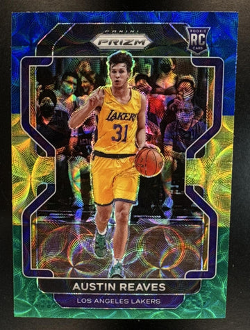 2021-22 Panini Prizm Austin Reaves #165 Choice Blue Yellow and Green RC Lakers
