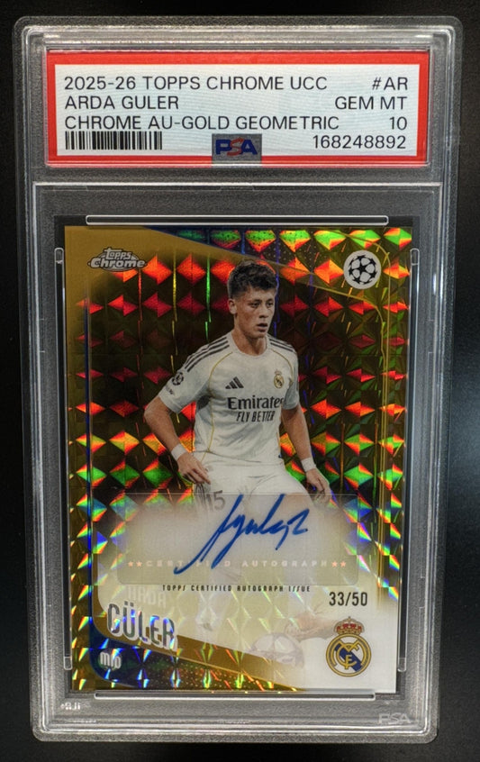2025 Topps Chrome UEFA UCC Arda Guler Auto CA-AR Gold Geometric Refractor /50 Real Madrid PSA 10