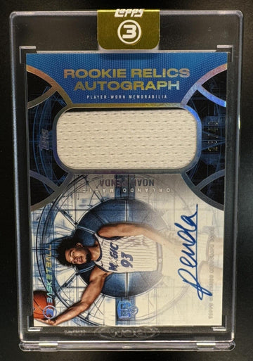 2025-26 Topps Three Noah Penda #RRA-NP Rookie Relics Auto /49 MEM RC Magic