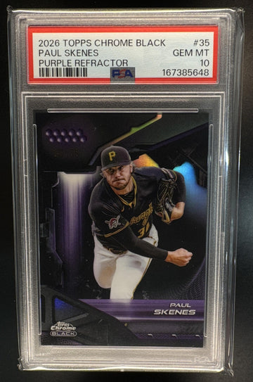 2026 Topps Chrome Black Paul Skenes #35 Purple Refractor /75 Pirates PSA 10
