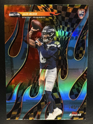 2025 Topps Finest Jalen Milroe #T-6 Torchers Sky Blue Refractor /150 RC Seahawks