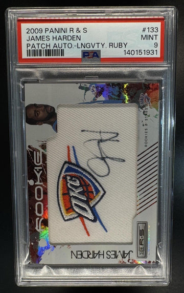 2009 Panini Rookies & Stars James Harden Team Patches Signatures Ruby /49 PSA 9
