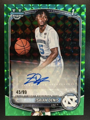 2025 Bowman Isaiah Denis #CPA-ID Chrome Auto Green Geometric Refractor /99 1st Bowman UNC