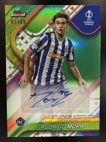 2024 Topps Finest UEFA UCC Rodrigo Mora #BA-RM Auto Neon Green Refractor /99 RC FC Porto