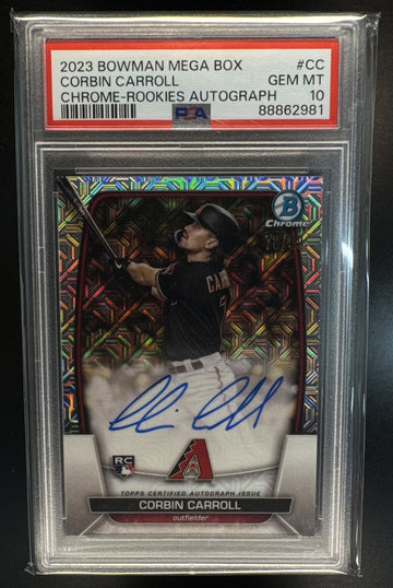 2023 Bowman Mega Box Corbin Carroll Chrome Rookies Auto Mojo Refractor PSA 10