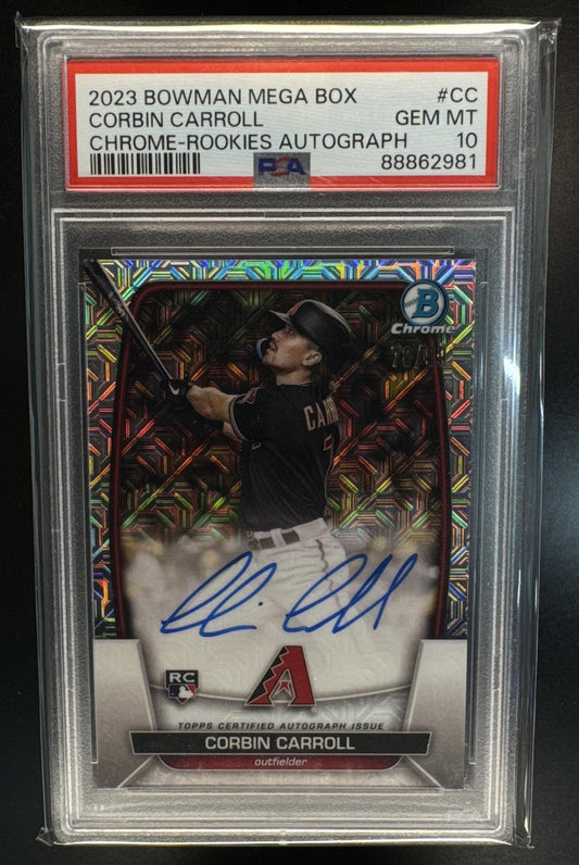 2023 Bowman Mega Box Corbin Carroll Chrome Rookies Auto Mojo Refractor PSA 10