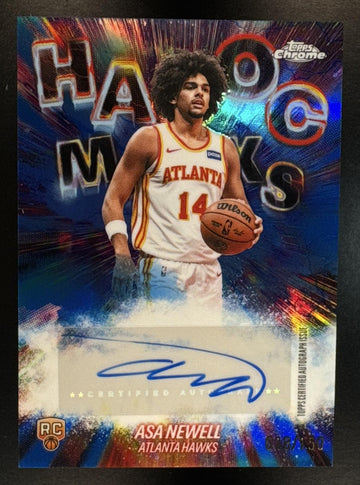 2025 Topps Chrome Update Asa Newell #HM-ASA Havoc Marks Auto Blue Refractor /150 Hawks