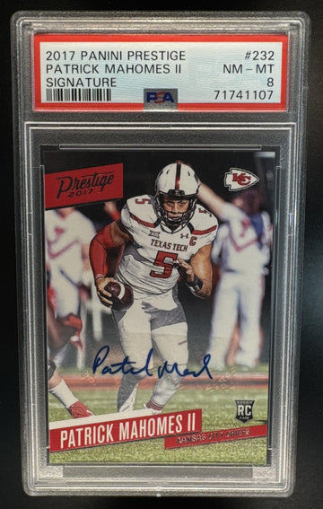 2017 Panini Prestige Patrick Mahomes II #232 Rookie Signatures RC Auto PSA 8