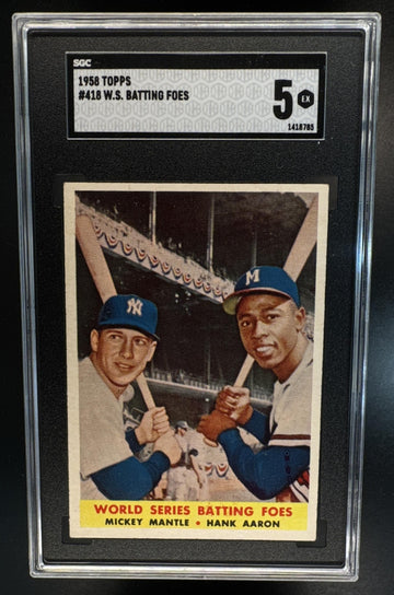 1958 Topps World Series Batting Foes Mickey Mantle Hank Aaron Yankees #418 SGC 5