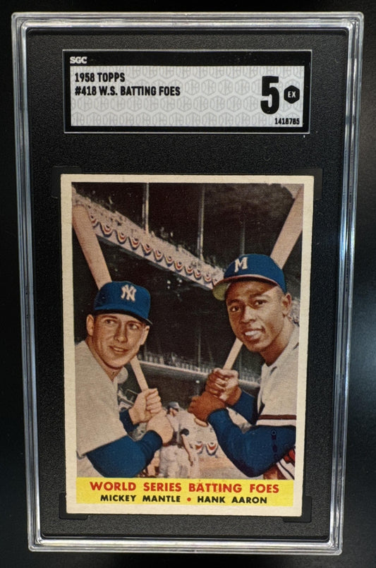 1958 Topps World Series Batting Foes Mickey Mantle Hank Aaron Yankees #418 SGC 5