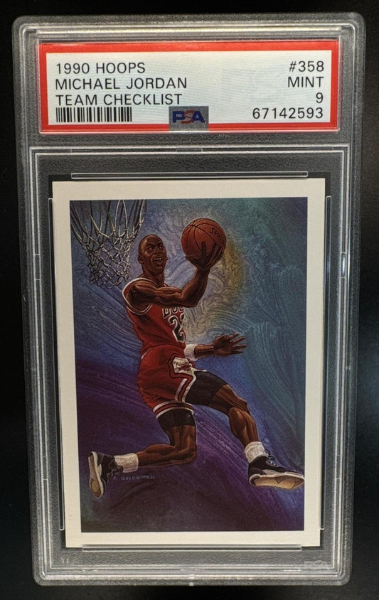 1990-91 Hoops Michael Jordan #358 Bulls Team Checklist PSA 9