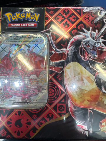 Pokemon Paldean Fates tin Charizard ex 5 pack