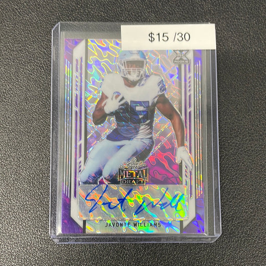 2021 NFL Leaf Metal Draft Purple Marble Javonte Williams Auto /30