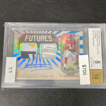 2020 NFL Tua Tagovailoa Panini Legacy Futures 1/1 Dual Patch Auto BGS 8