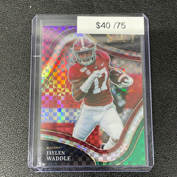 2022 NFL Select Draft Picks Jaylen Waddle /75 Purple Green Checkerboard