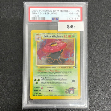 2000 Pokémon Erika’s Vileplume Holo Gym Heroes PSA 8