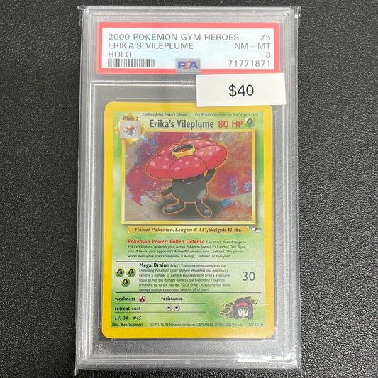 2000 Pokémon Erika’s Vileplume Holo Gym Heroes PSA 8