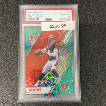 2021 NFL Phoenix Joe Burrow Green Lazer /25 PSA 10